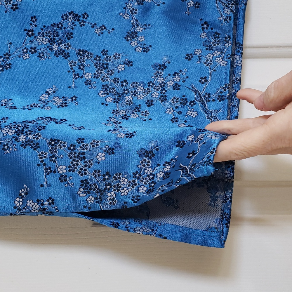 Vintage 90s Y2K Satin Cherry Blossom Skirt Blue Black White MEDIUM Kawaii - Picture 9 of 13